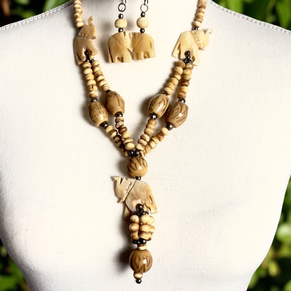 Vintage Bohemian Elephant Multi Strand  Necklace & Earring Set - Picture 5 of 6